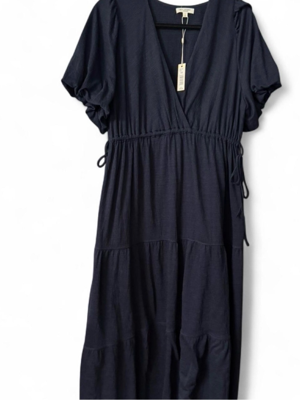 Max Studio Navy Textured V-Neck Dress